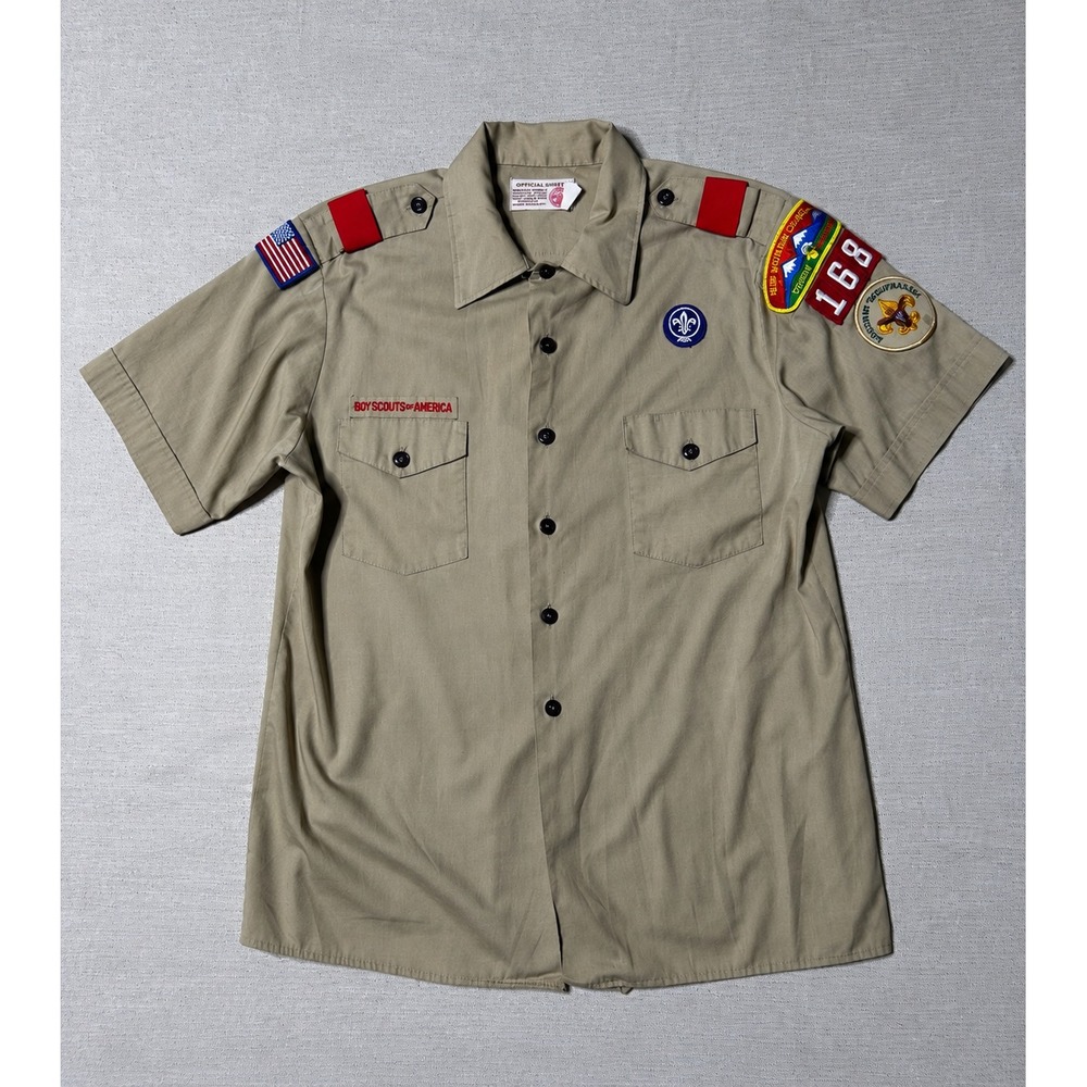 Vintage Boy Scouts of America BSA Uniform Shirt Men's Large USA Troop 168 Patche